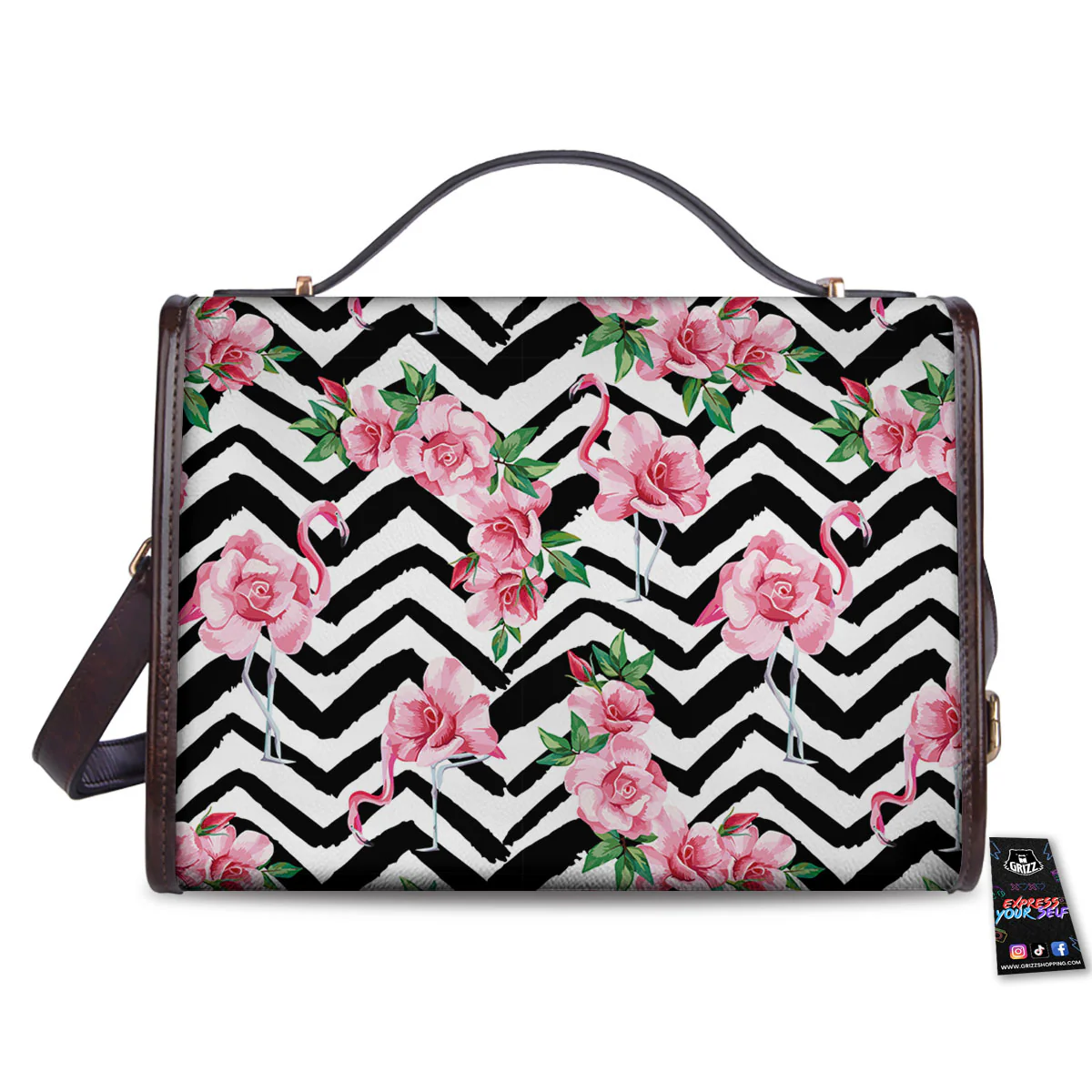 Rose Zigzag Pink Print Pattern Women's Satchel Bag - Image 2