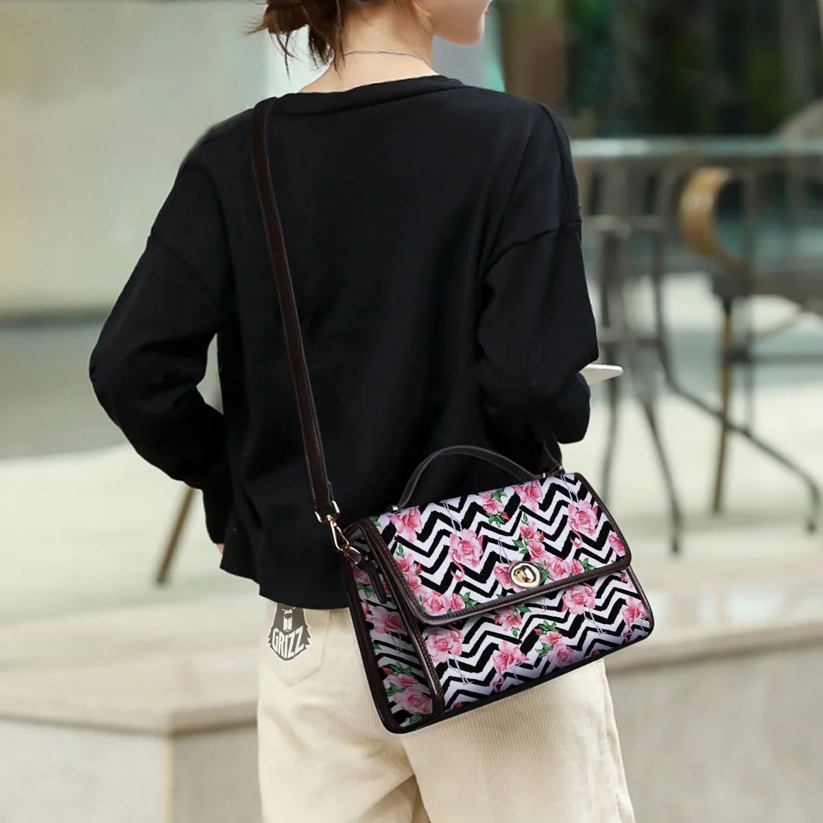 Rose Zigzag Pink Print Pattern Women's Satchel Bag - Image 3