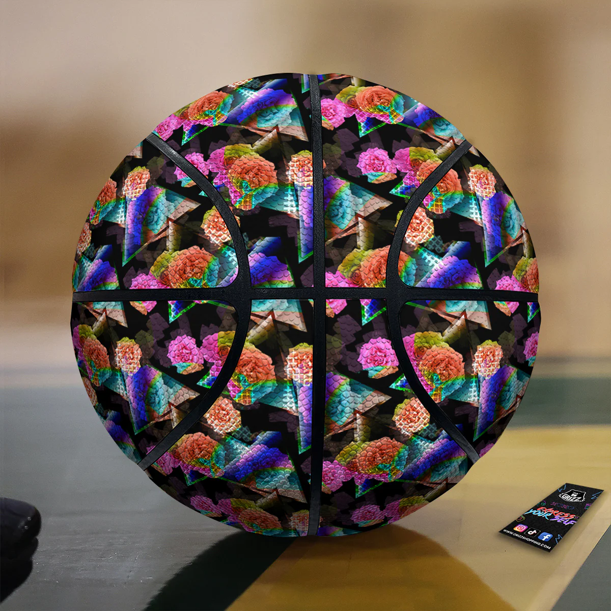 Roses Colorful Gradient Triangle Print Pattern Basketball