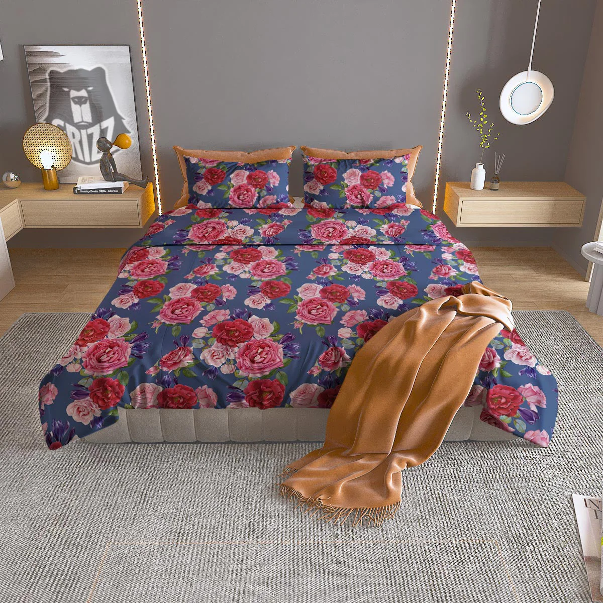 Roses Floral Red Violet Print Pattern Duvet Cover Bedding Set