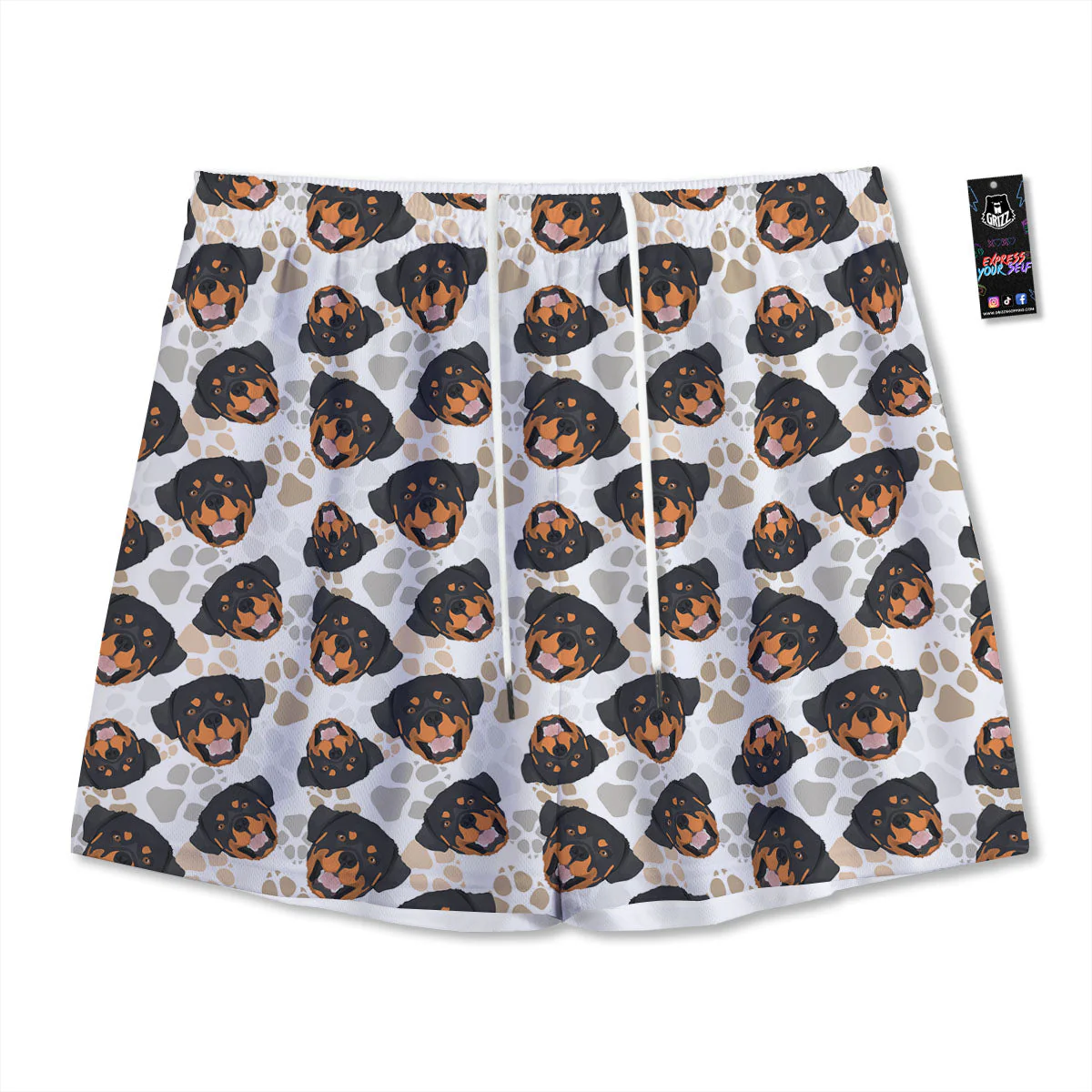 Rottweiler Print Pattern Mesh Shorts