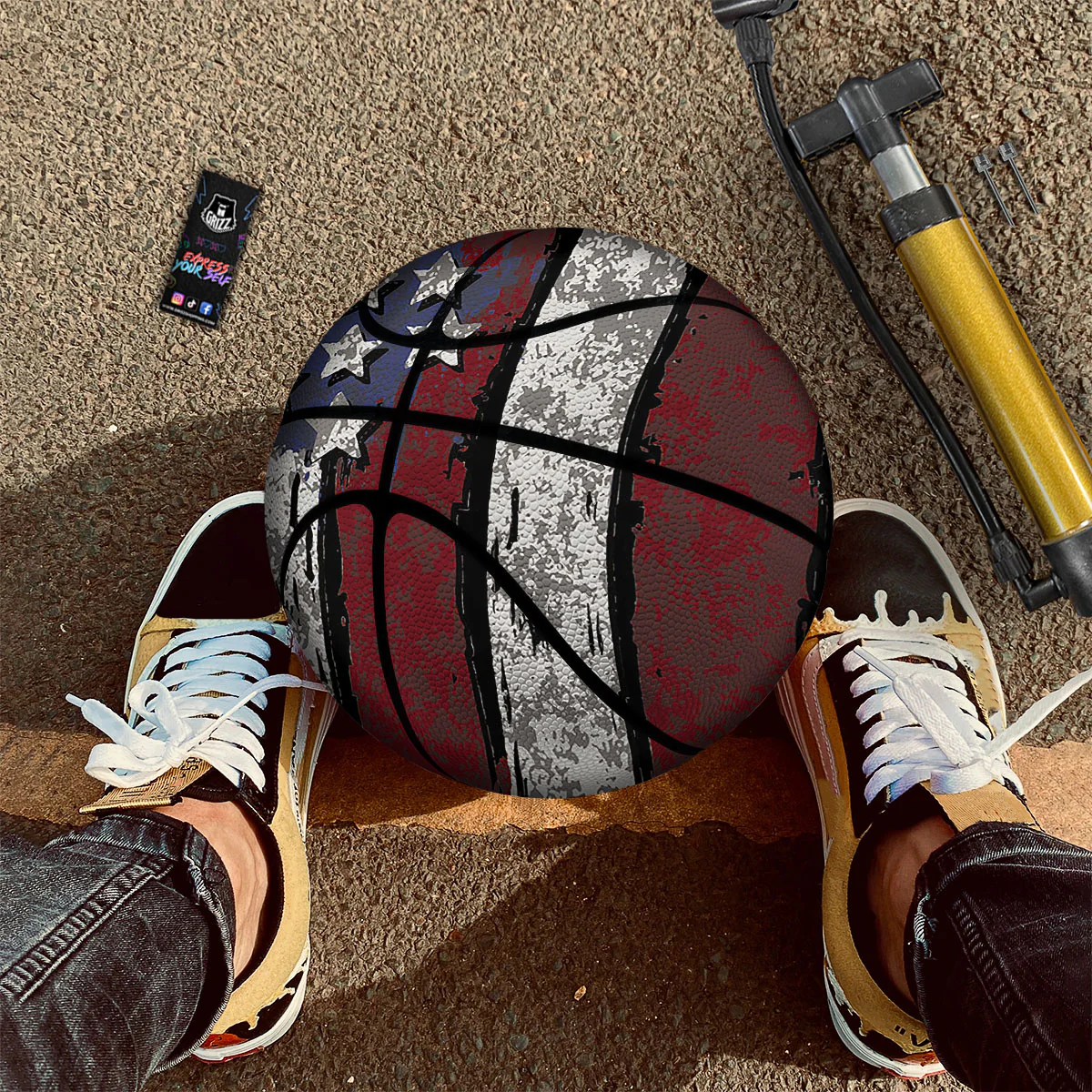 Rough American Flag Print Basketball - Image 2