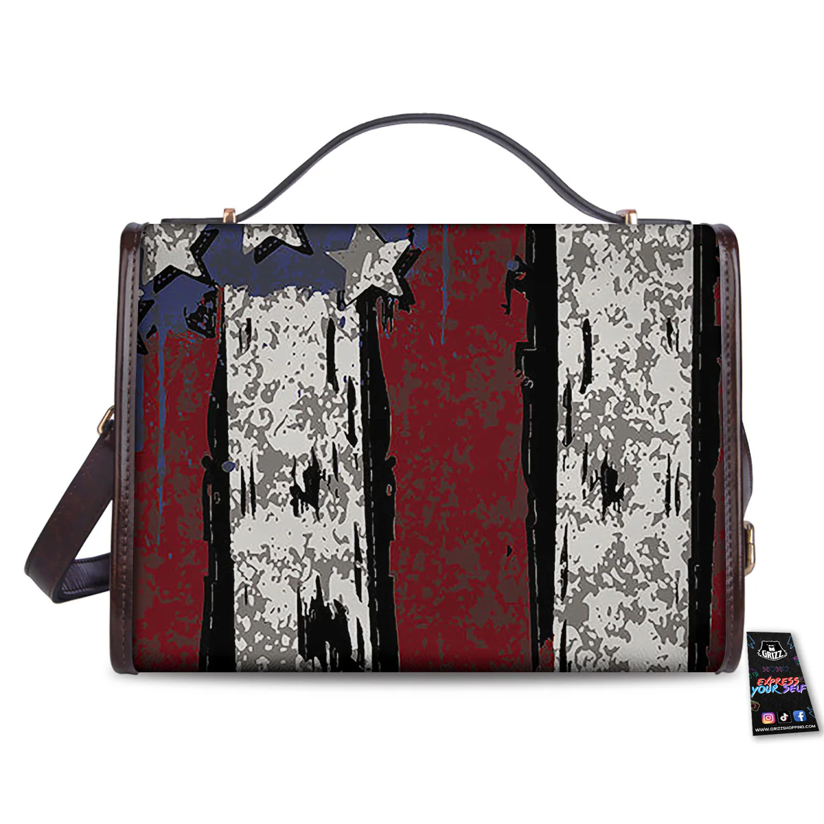 Rough American Flag Print Women's Satchel Bag - Image 2