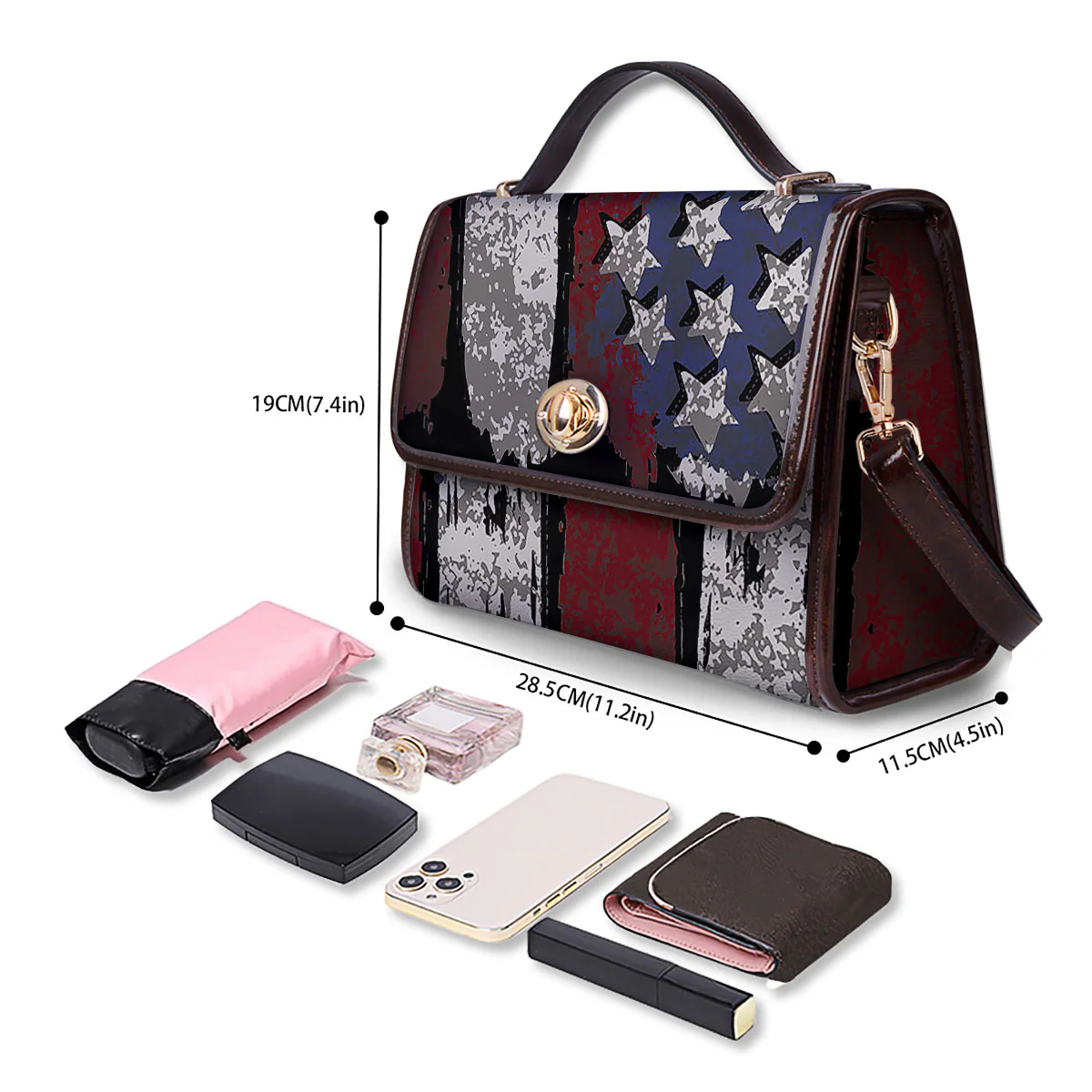 Rough American Flag Print Women's Satchel Bag - Image 4