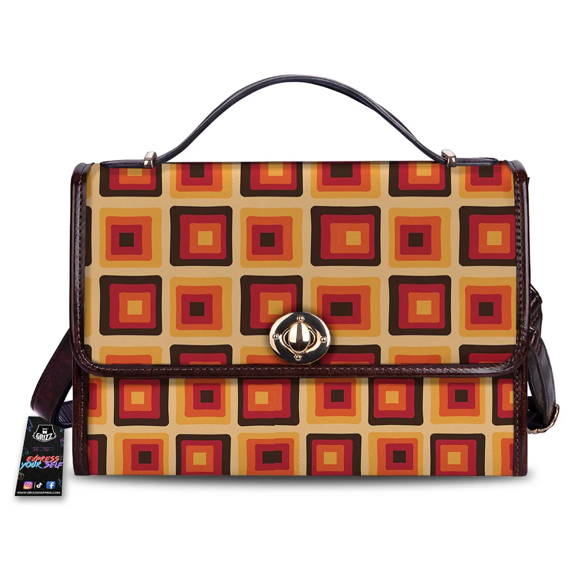Rounded Square Retro Geometric Print Pattern Women's Satchel Bag