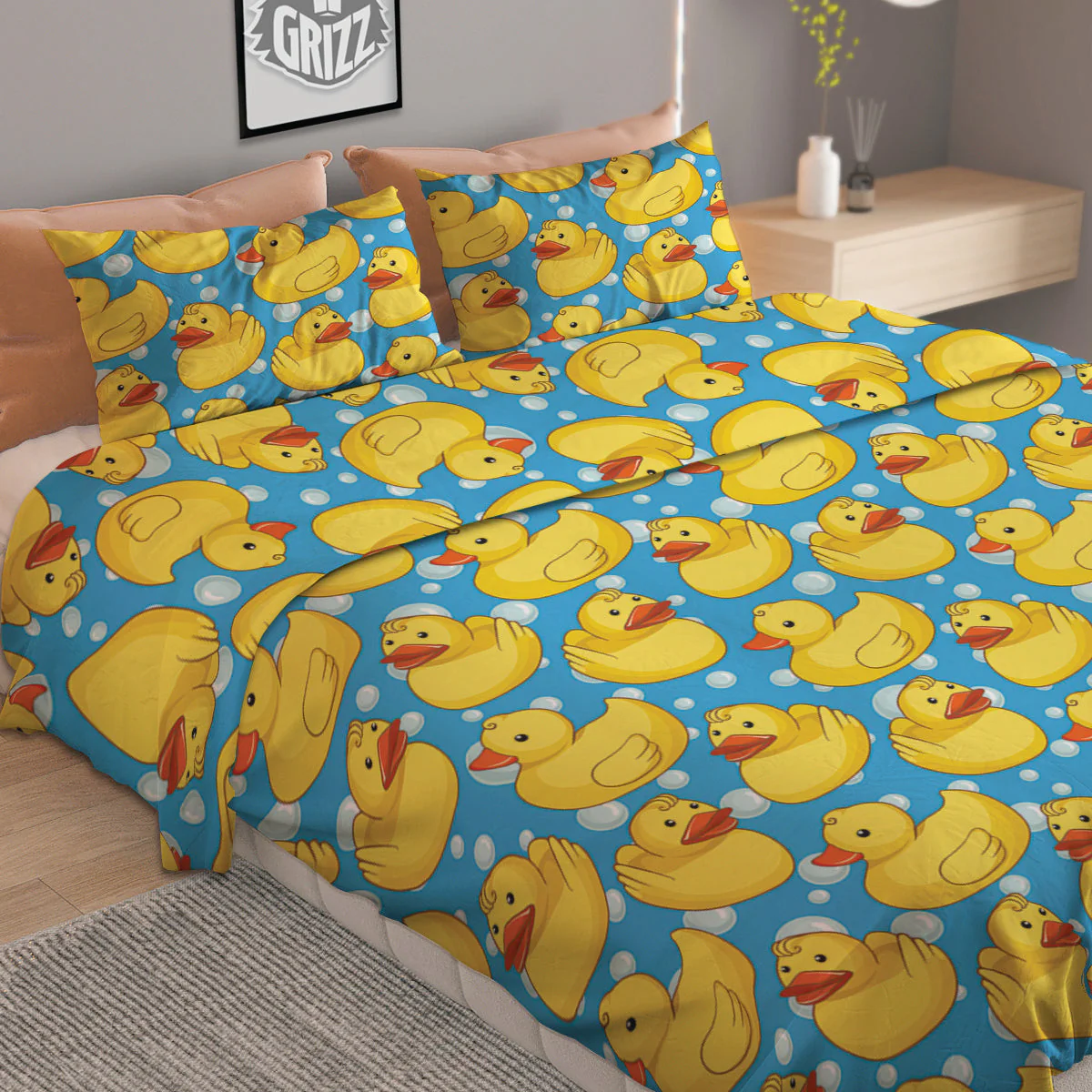 Rubber Duck In Water Print Pattern Duvet Cover Bedding Set - Image 2