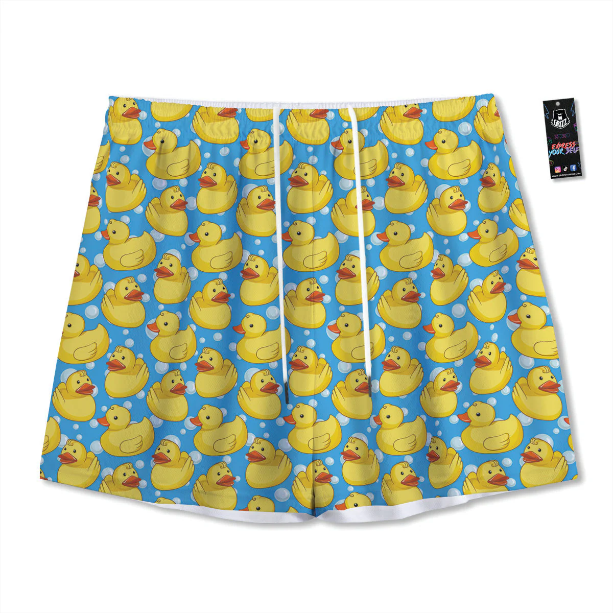Rubber Duck In Water Print Pattern Mesh Shorts