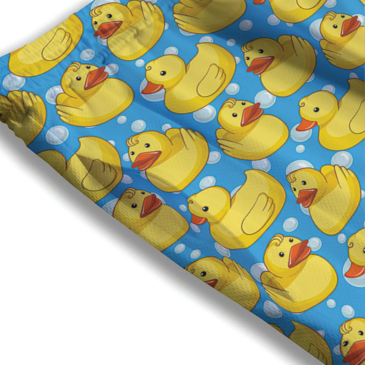 Rubber Duck In Water Print Pattern Mesh Shorts - Image 3