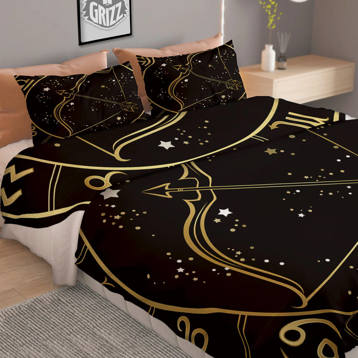 Sagittarius Sign Black And Gold Print Duvet Cover Bedding Set - Image 2