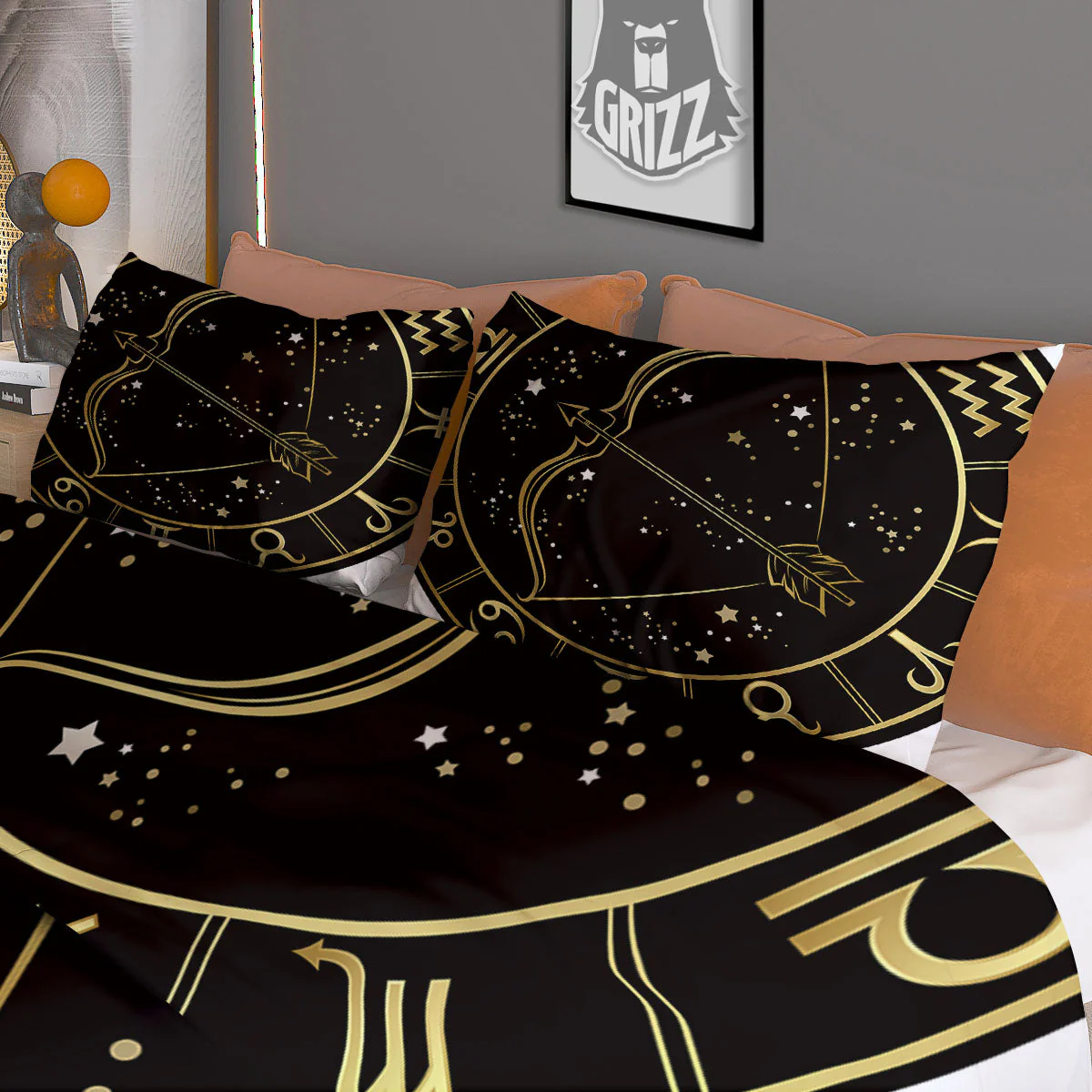 Sagittarius Sign Black And Gold Print Duvet Cover Bedding Set - Image 3