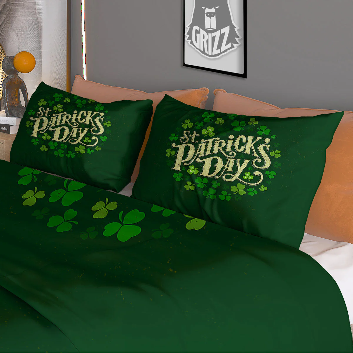 Saint Patrick's Day Green Clover Print Duvet Cover Bedding Set - Image 3