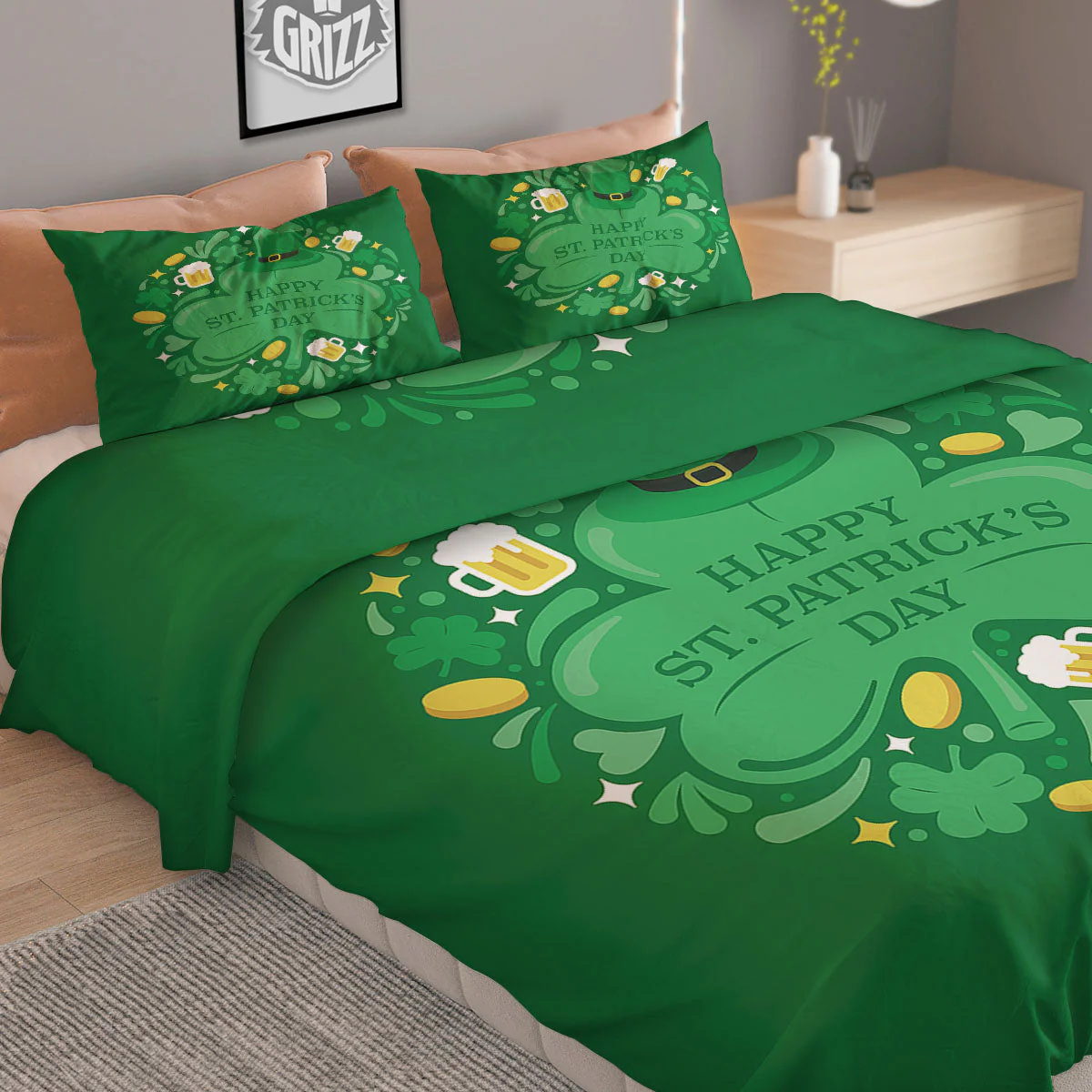Saint Patrick's Day Green Irish Print Duvet Cover Bedding Set - Image 2