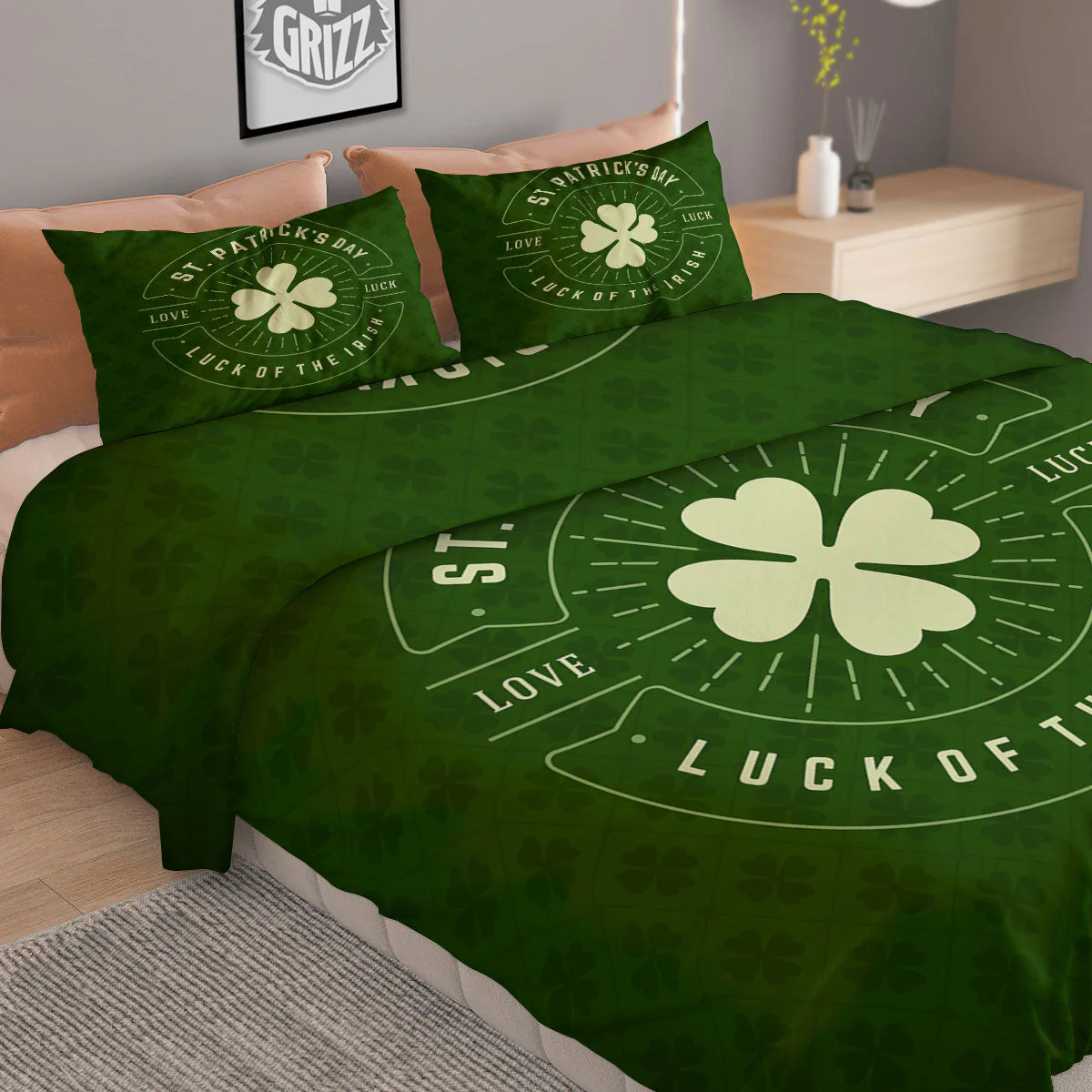 Saint Patrick's Day Irish Clover Print Duvet Cover Bedding Set - Image 2