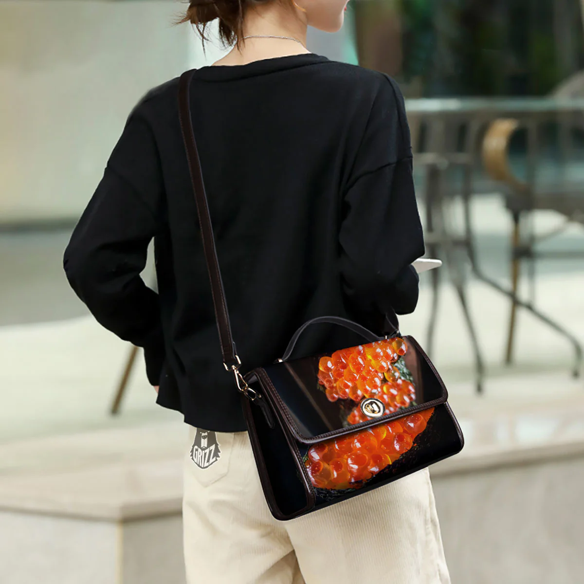 Salmon Roe Sushi Print Women's Satchel Bag - Image 3