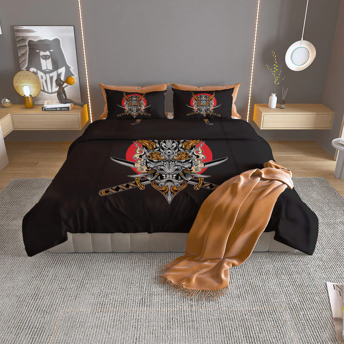 Samurai Demon Print Duvet Cover Bedding Set