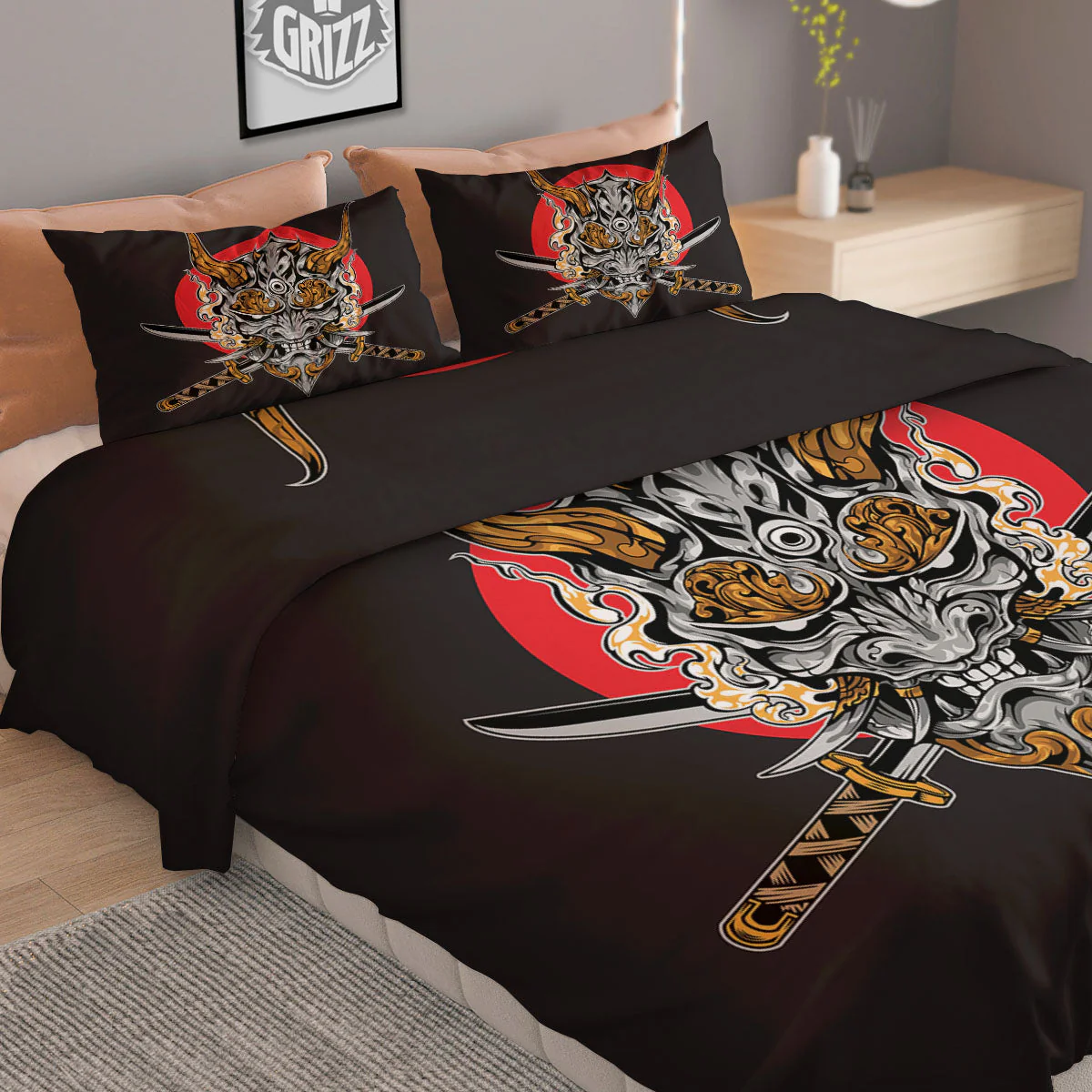 Samurai Demon Print Duvet Cover Bedding Set - Image 2