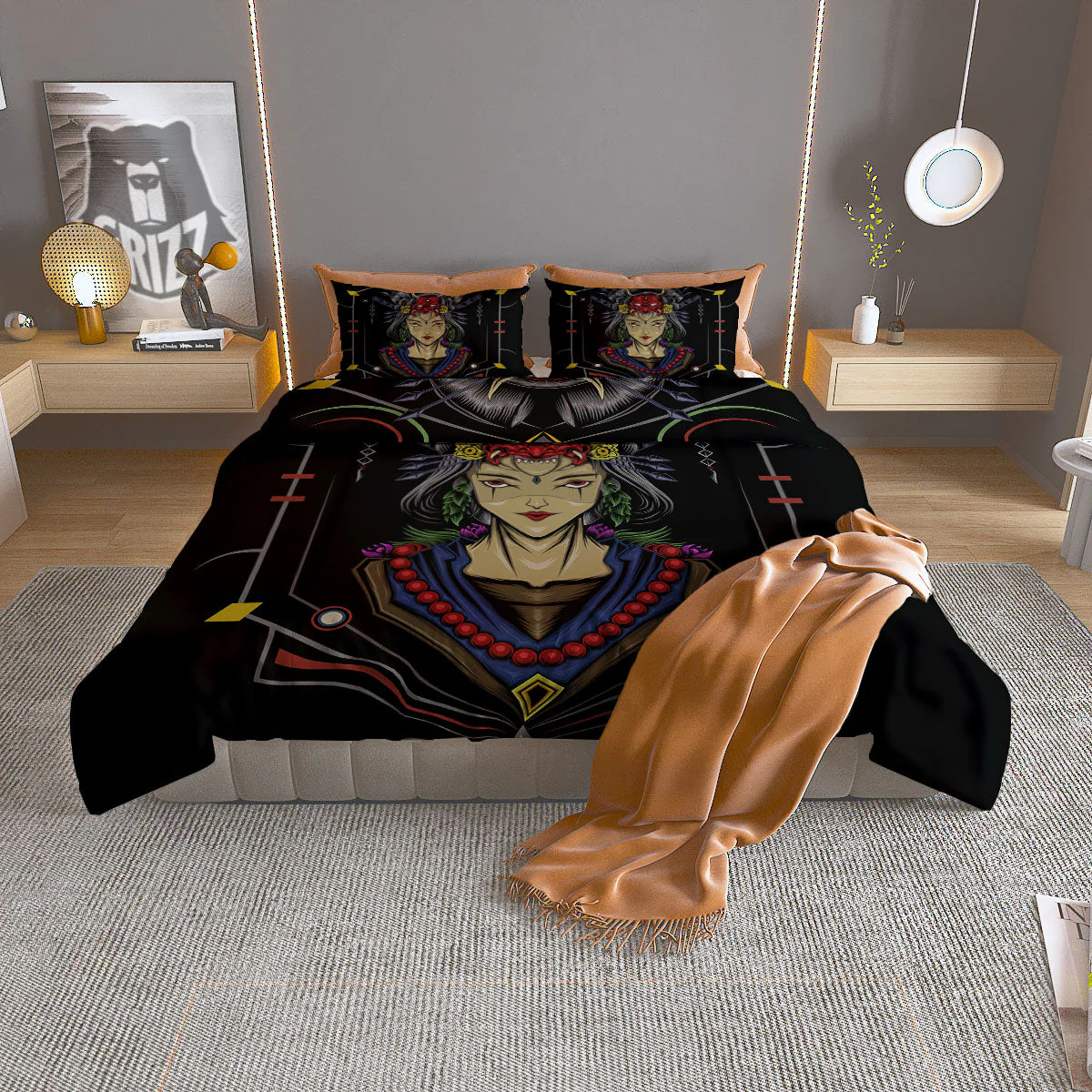 Samurai Girl Japanese Print Duvet Cover Bedding Set