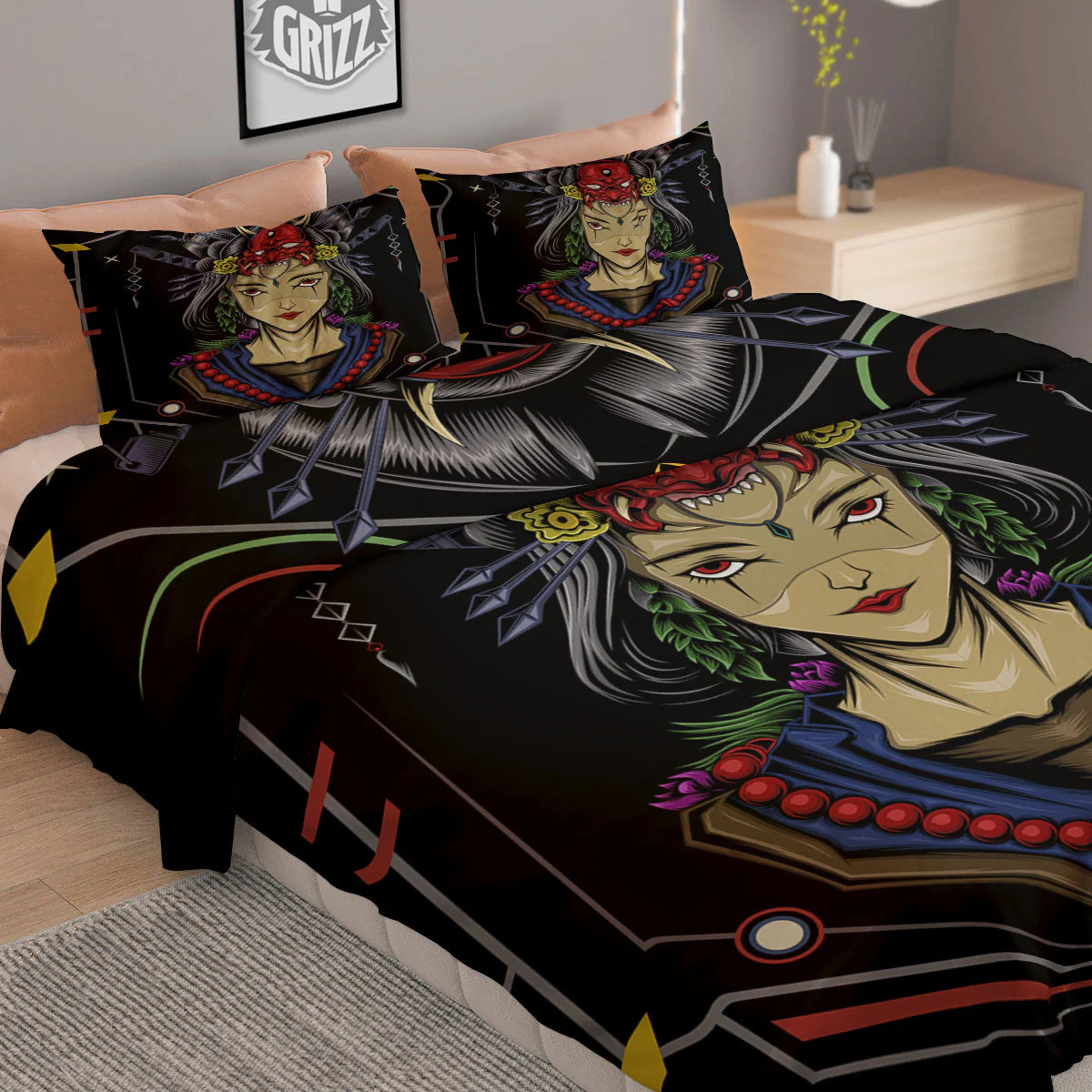 Samurai Girl Japanese Print Duvet Cover Bedding Set - Image 2