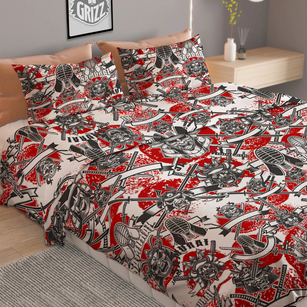 Samurai Japanese Print Pattern Duvet Cover Bedding Set - Image 2