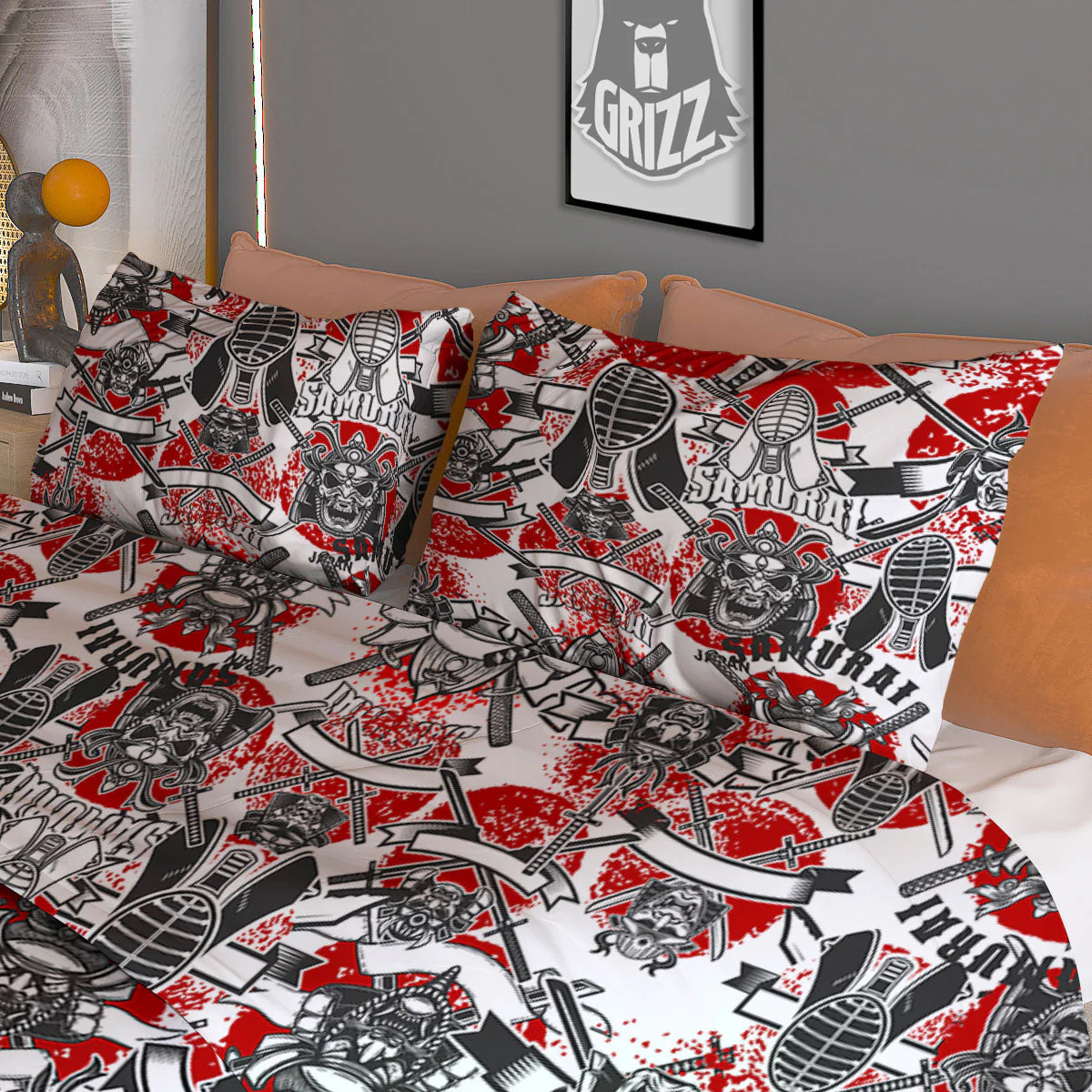 Samurai Japanese Print Pattern Duvet Cover Bedding Set - Image 3
