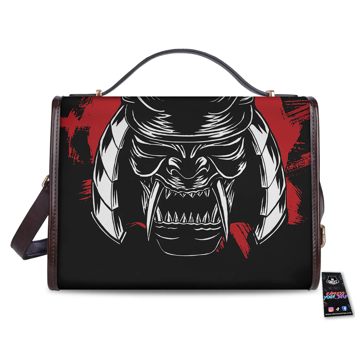 Samurai Mask Old Japanese Print Women's Satchel Bag - Image 2