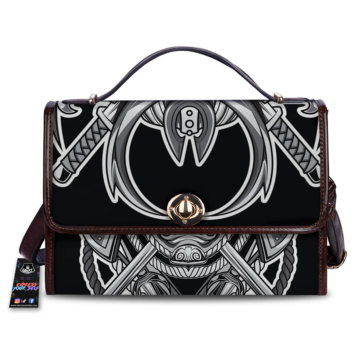 Samurai Mask Silver Print Women's Satchel Bag