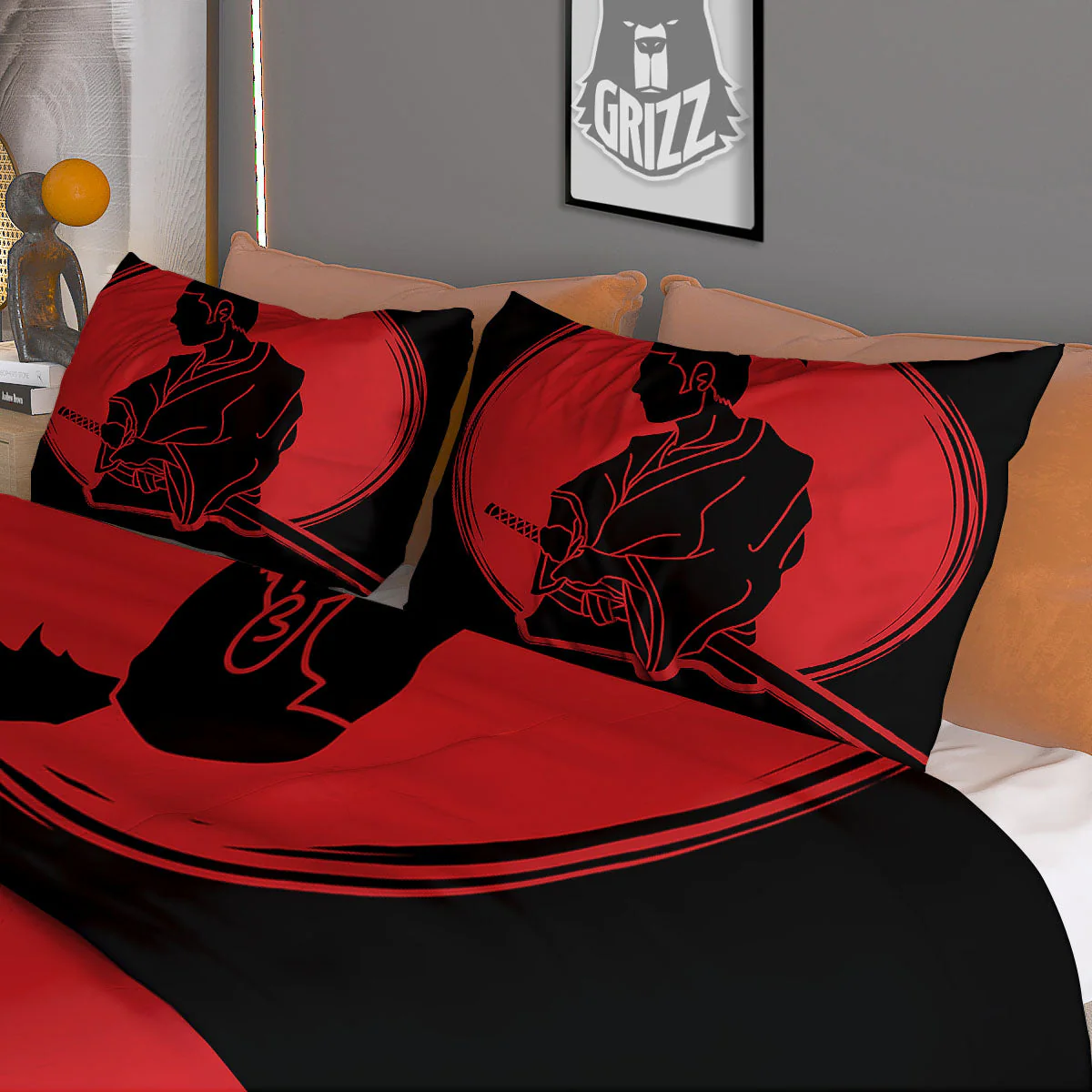 Samurai Red Sunset Print Duvet Cover Bedding Set - Image 3