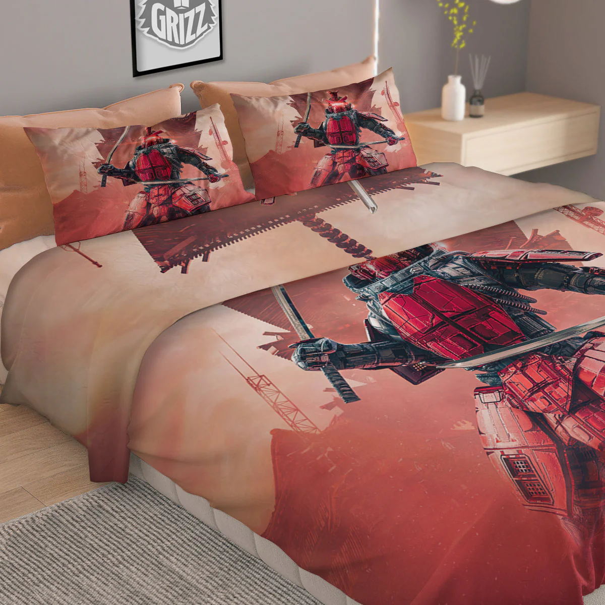 Samurai Robot Print Duvet Cover Bedding Set - Image 2