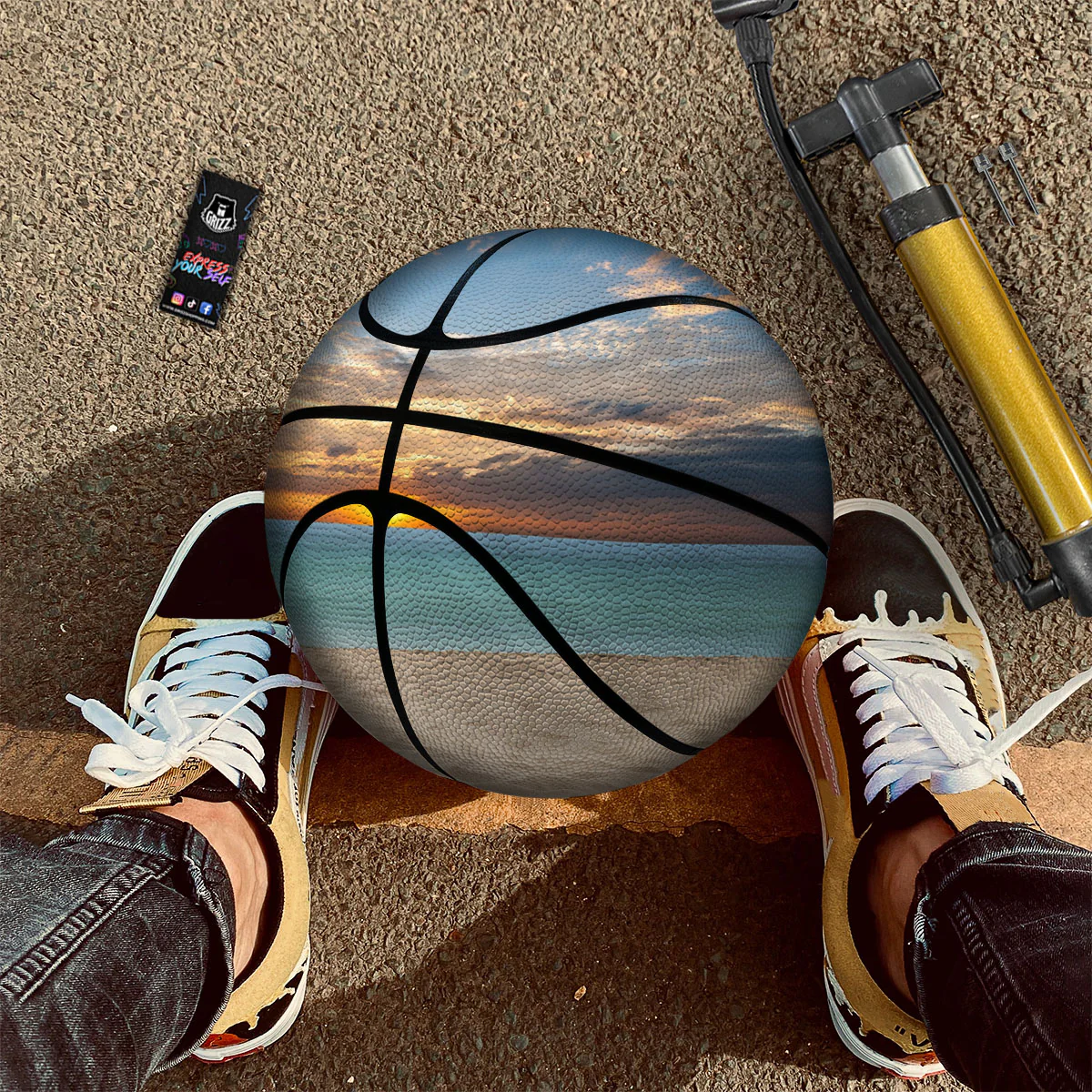 Sand Beach And Sunset Print Basketball - Image 2