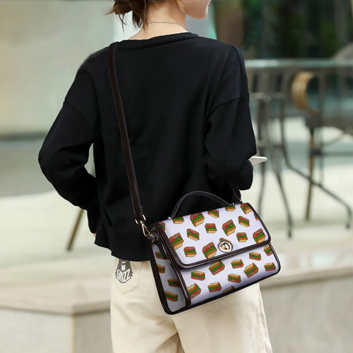 Sandwiches White Print Pattern Women's Satchel Bag - Image 3