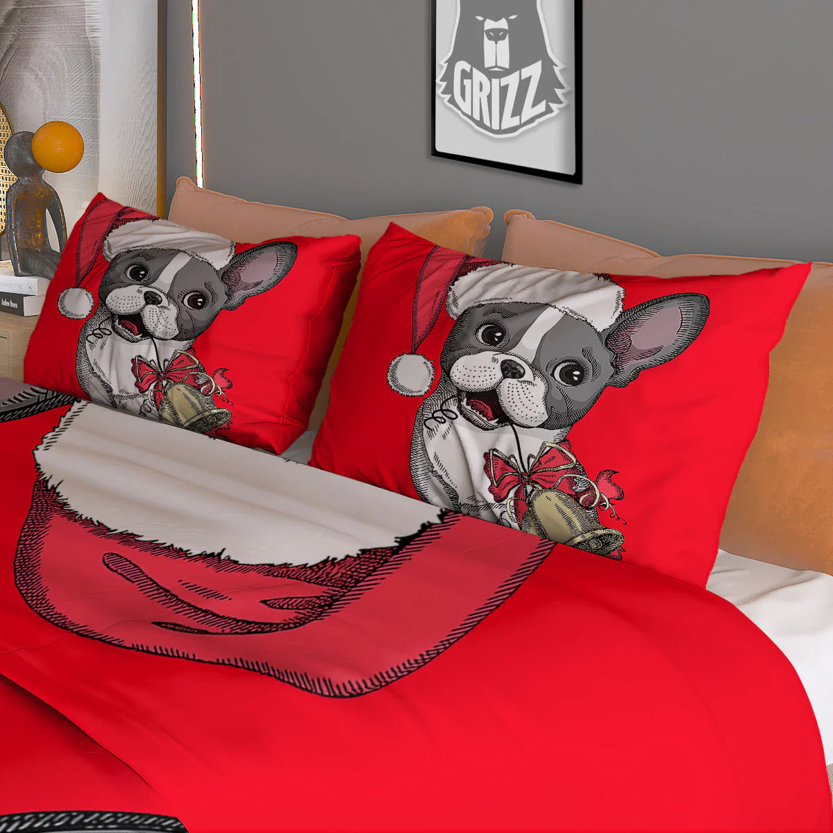 Santa Christmas French Bulldog Print Duvet Cover Bedding Set - Image 3