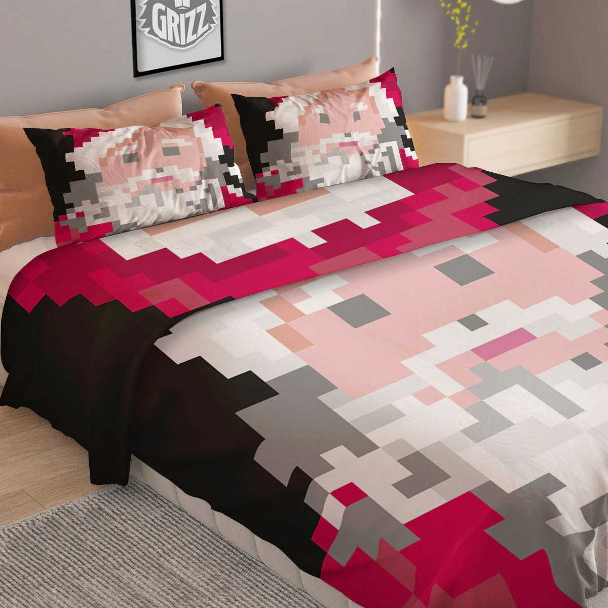 Santa Claus Christmas Pixel Print Duvet Cover Bedding Set - Image 2