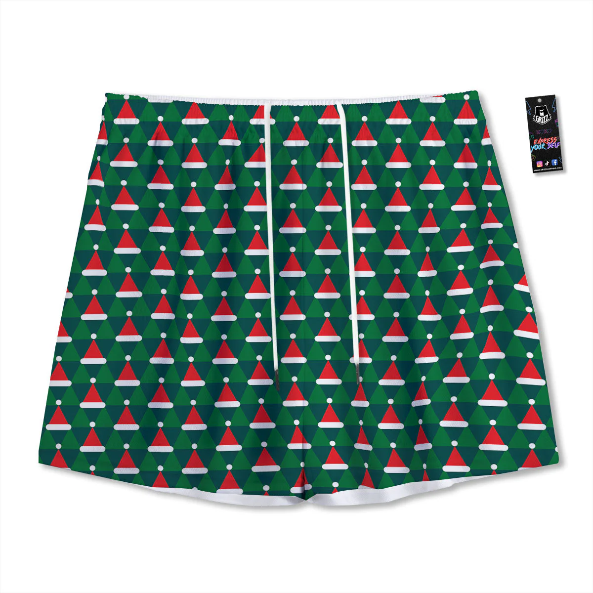 Santa Hats Christmas Print Pattern Mesh Shorts