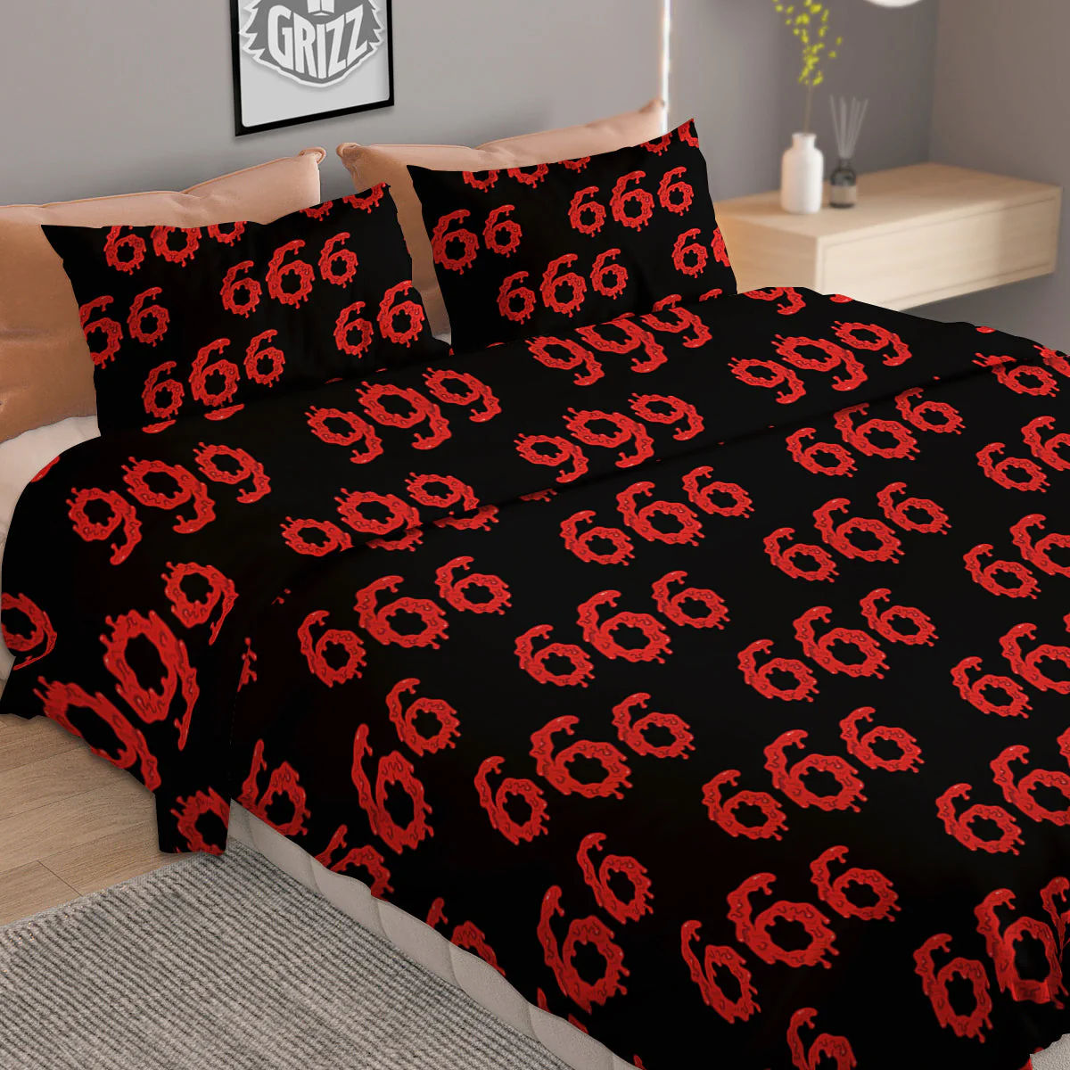 Satan 666 Print Pattern Duvet Cover Bedding Set - Image 2