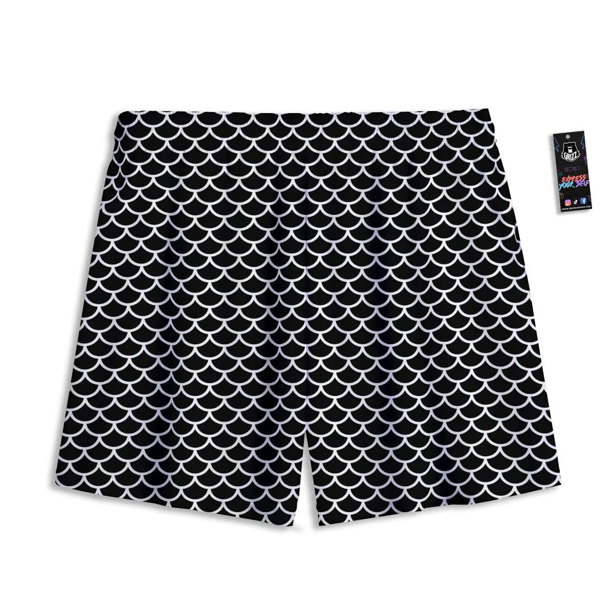 Scales Black Mermaid Print Pattern Mesh Shorts - Image 2