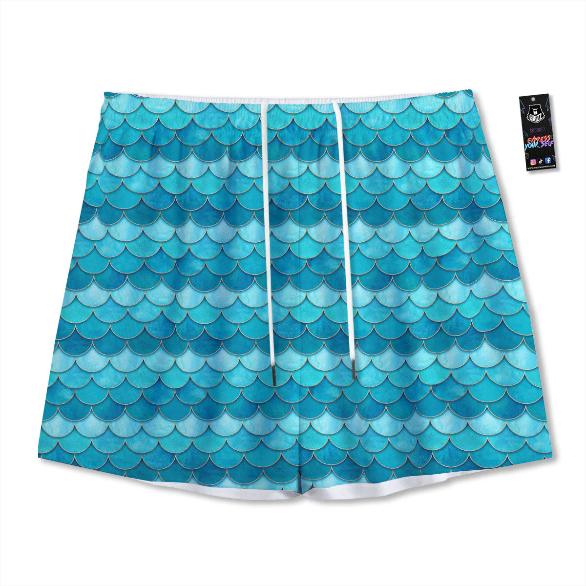 Scales Mermaid Blue Print Pattern Mesh Shorts