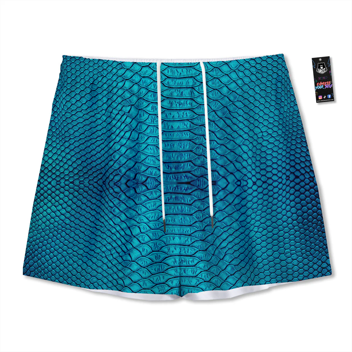 Scales Turquoise Snake Print Pattern Mesh Shorts