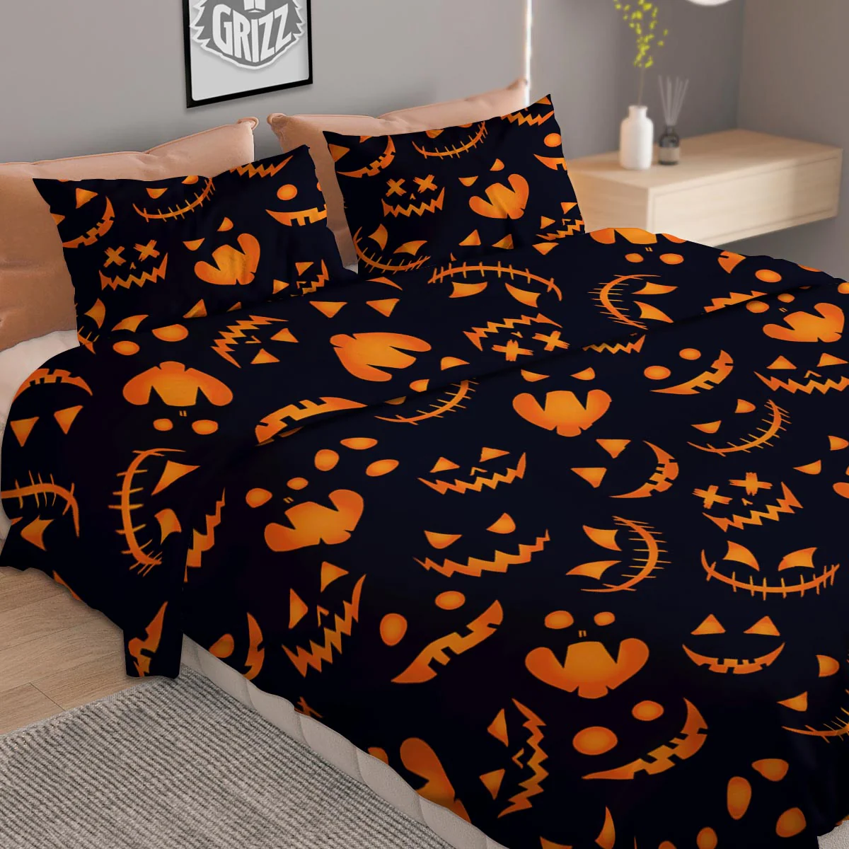 Scary Pumpkin Halloween Print Pattern Duvet Cover Bedding Set - Image 2