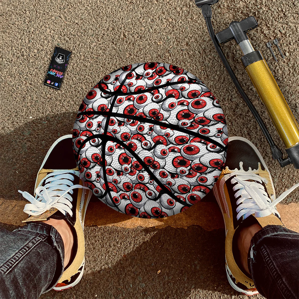Scary Red Eyes Print Pattern Basketball - Image 2