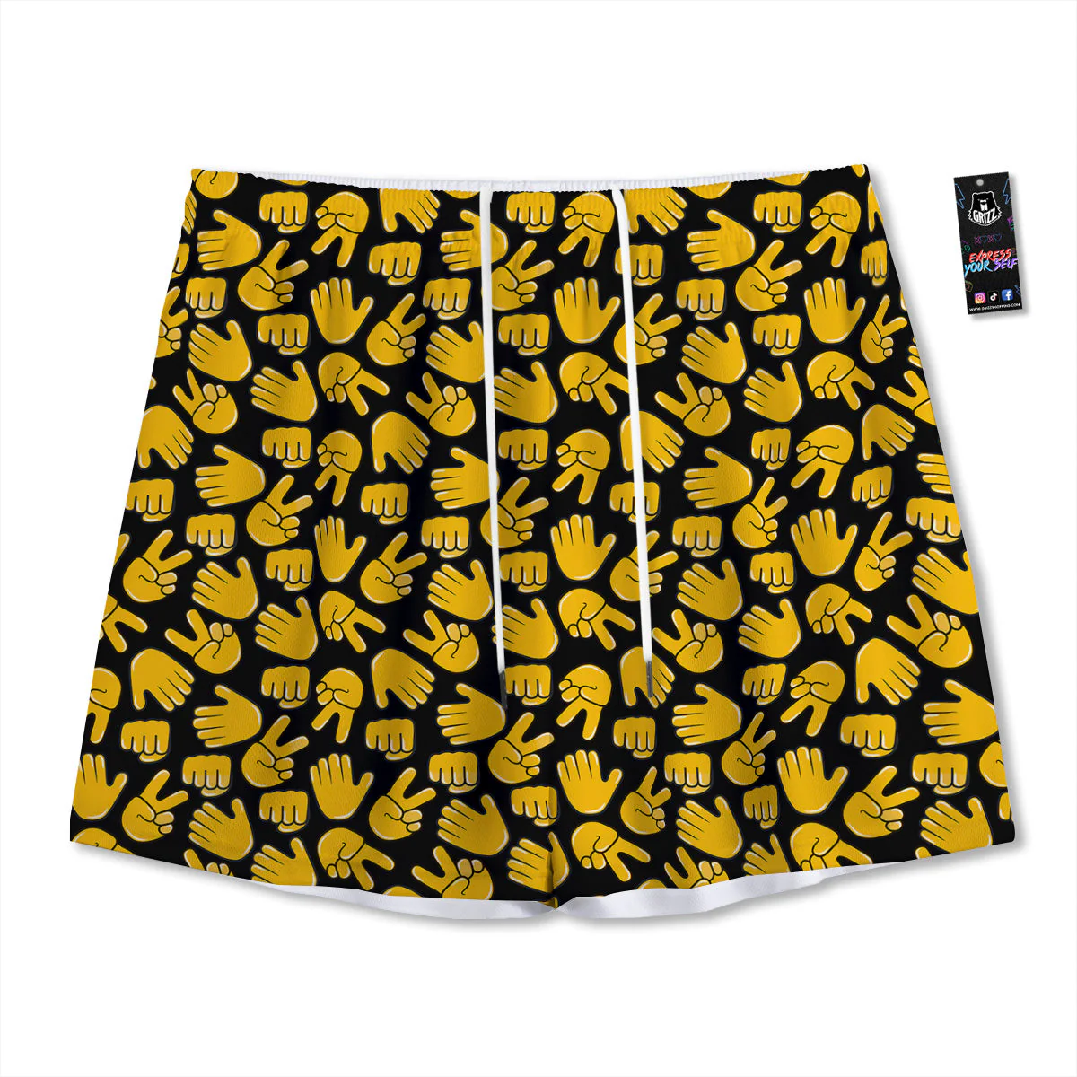 Scissors Paper Rock Emoji Print Pattern Mesh Shorts