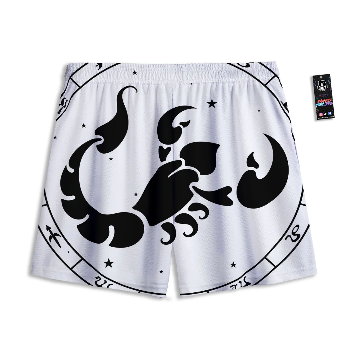 Scorpio Sign White And Black Print Mesh Shorts - Image 2