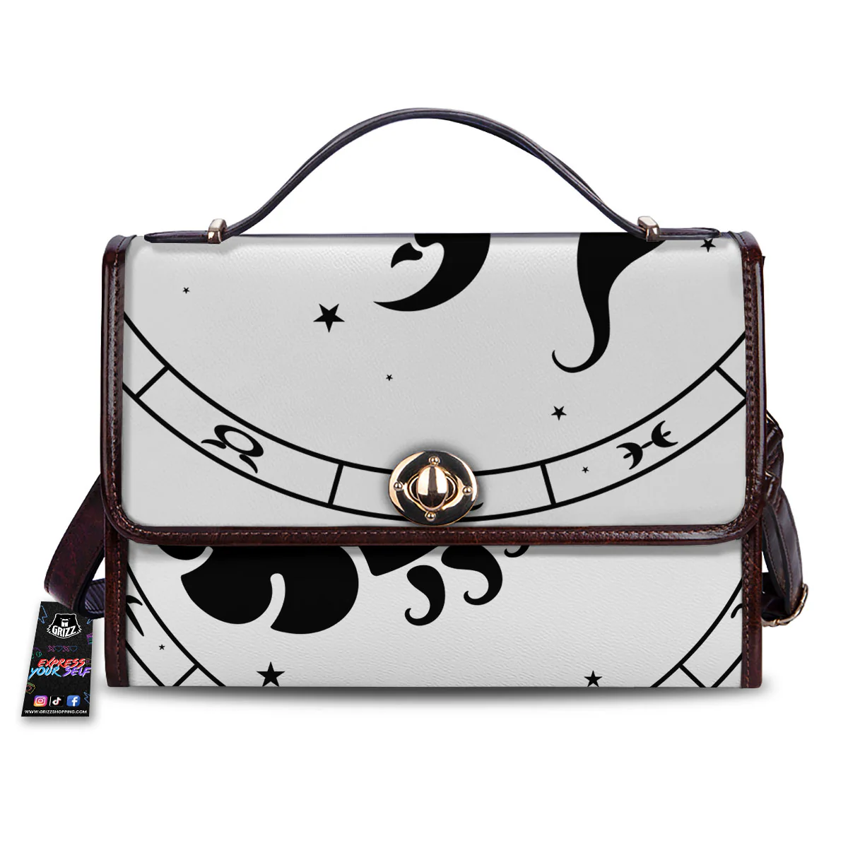 Scorpio Sign White And Black Print Women's Satchel Bag