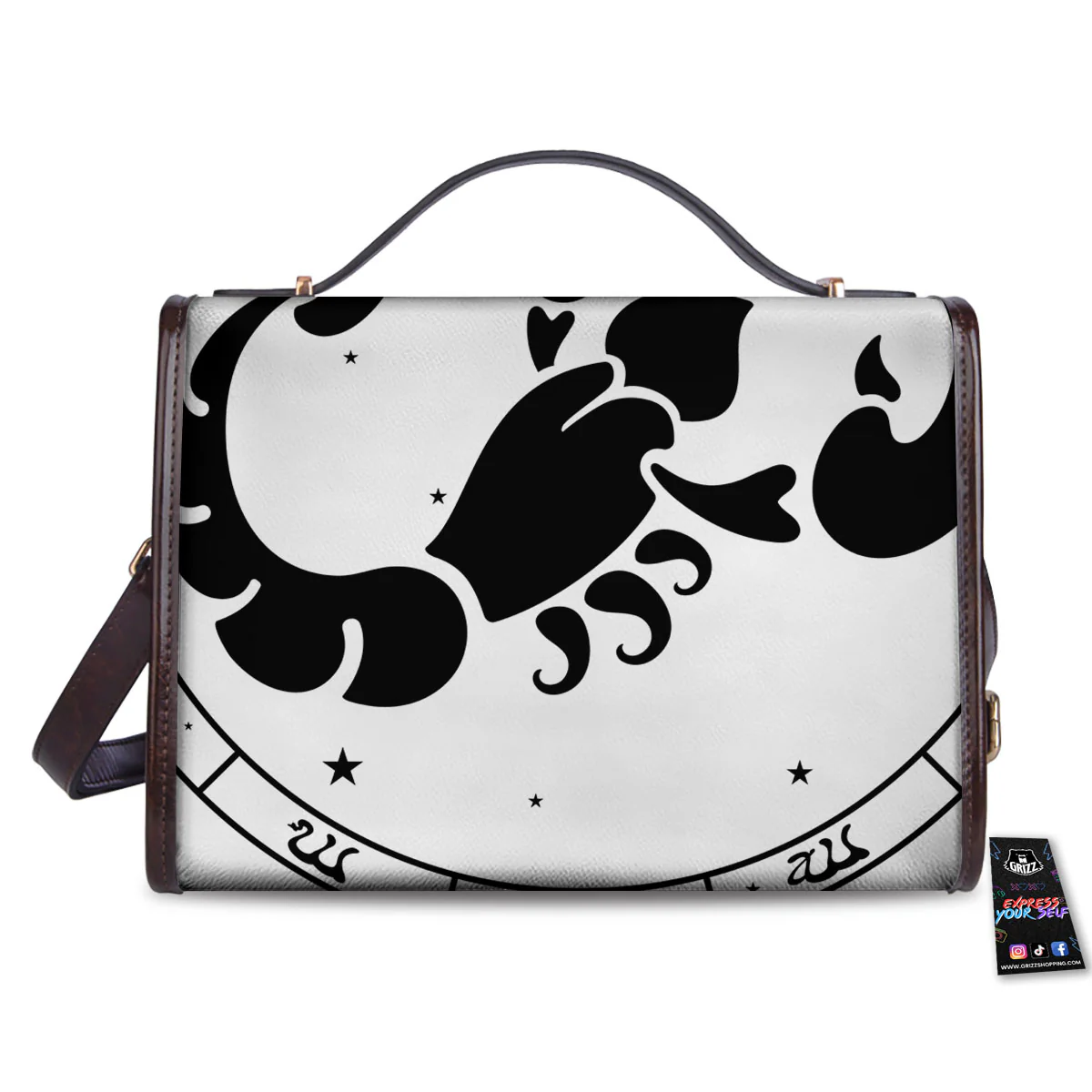 Scorpio Sign White And Black Print Women's Satchel Bag - Image 2