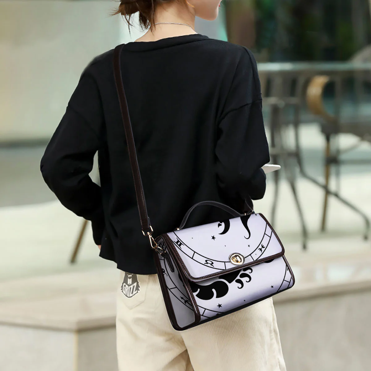 Scorpio Sign White And Black Print Women's Satchel Bag - Image 3