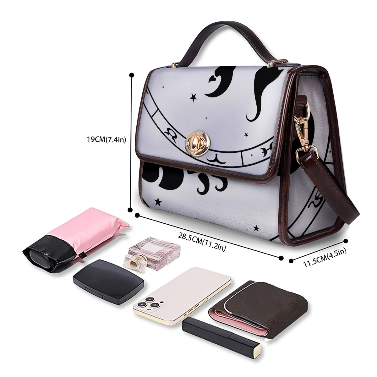 Scorpio Sign White And Black Print Women's Satchel Bag - Image 4