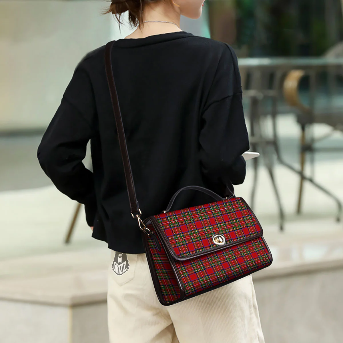 Scottish Tartan Pixel Stewart Print Pattern Women's Satchel Bag - Image 3