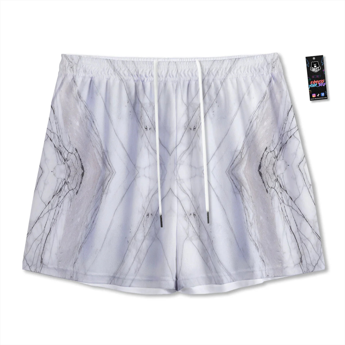Scratch Marble White Gray Print Pattern Mesh Shorts