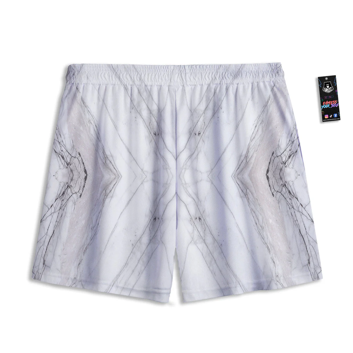 Scratch Marble White Gray Print Pattern Mesh Shorts - Image 2