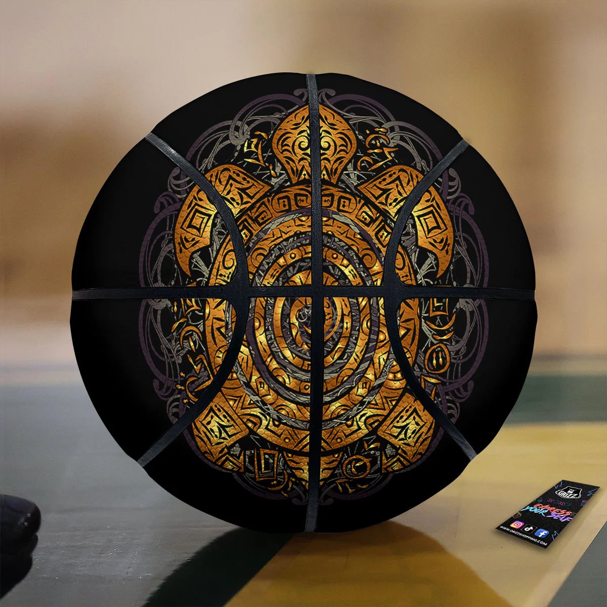 Sea Turtle Golden Tribal Print Basketball