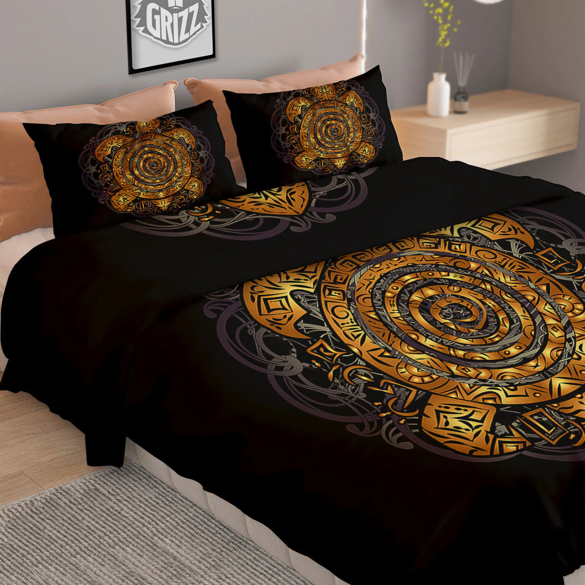 Sea Turtle Golden Tribal Print Duvet Cover Bedding Set - Image 2